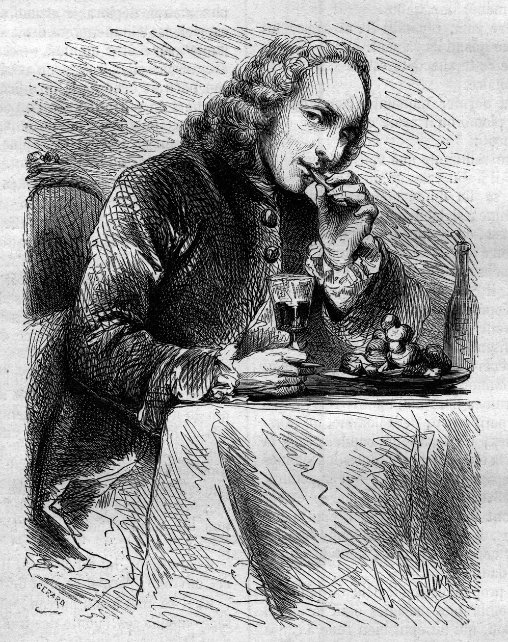 Portrait de Claude Henri de Fusée de Voisenon (1708-1775), ecclésiastique, poète et dramaturge français, représenté par le pâtissier de Cauterets. Gravure de 1858. - French School
