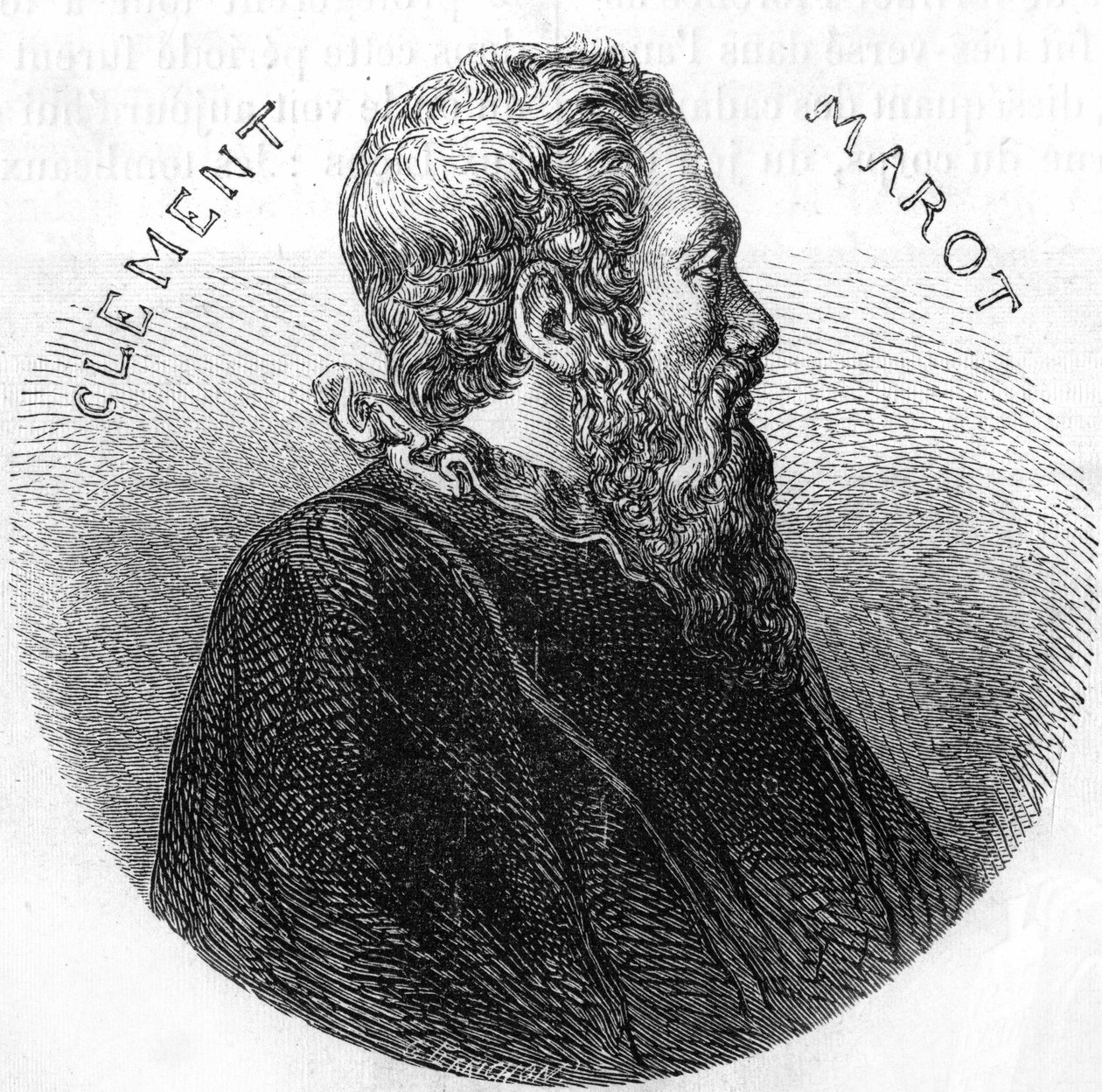 Portrait de Clément des Marets dit Marot (1496-1544), poète. Dans « Histoire Populaire de la France », vers 1885. Gravure. - French School