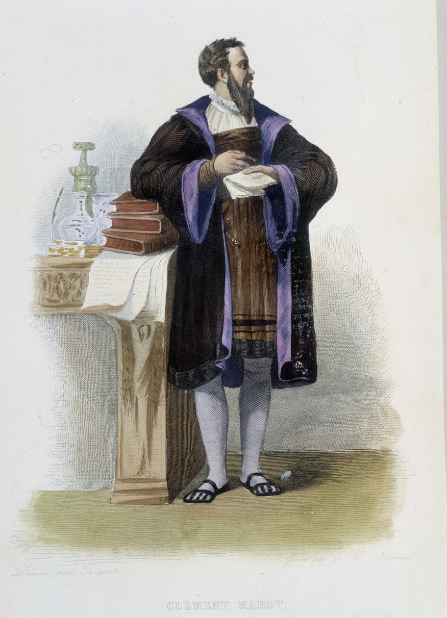 Portrait de Clément des Marets dit Marot, poète français (1496-1544) - dans « Le Plutarque français », par Mennechet - French School