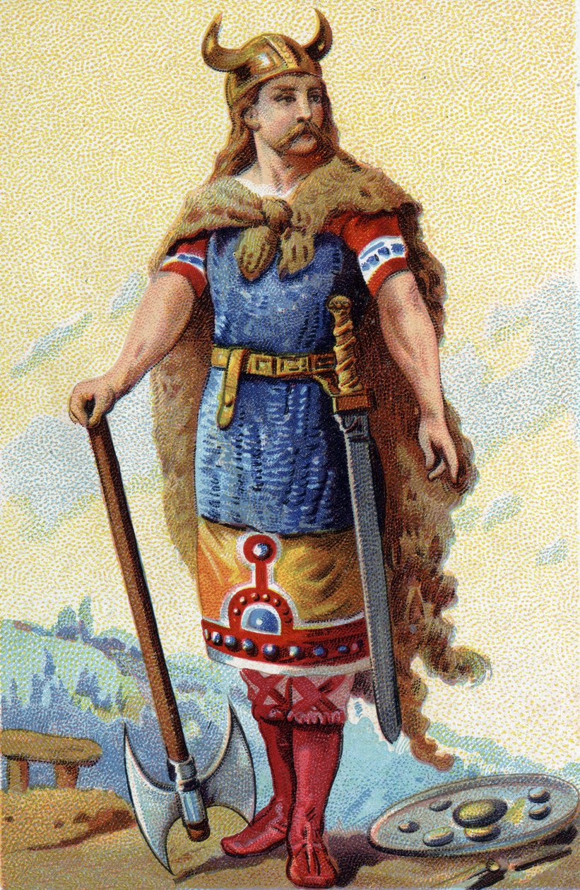 Portrait de Clodion, dit Le Chevelu, roi des Francs de 428 à 448. Chromolithographie vers 1890 - French School