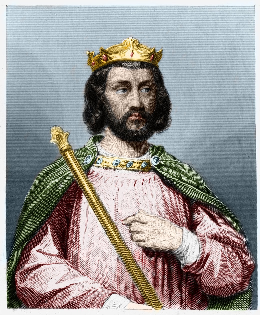 Portrait de Clotaire (Clothaire) III (652 - 673), Roi de Neustrie et de Bourgogne - dans « Histoire des Français » par Lavallée, gravure, sd - French School