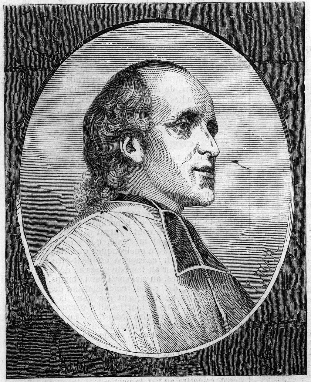 Portrait du Père Delacroix de Ravignan (1795-1858), jésuite français. Gravure dans « Le Monde Illustré » n°47 du 6 mars 1858 - French School