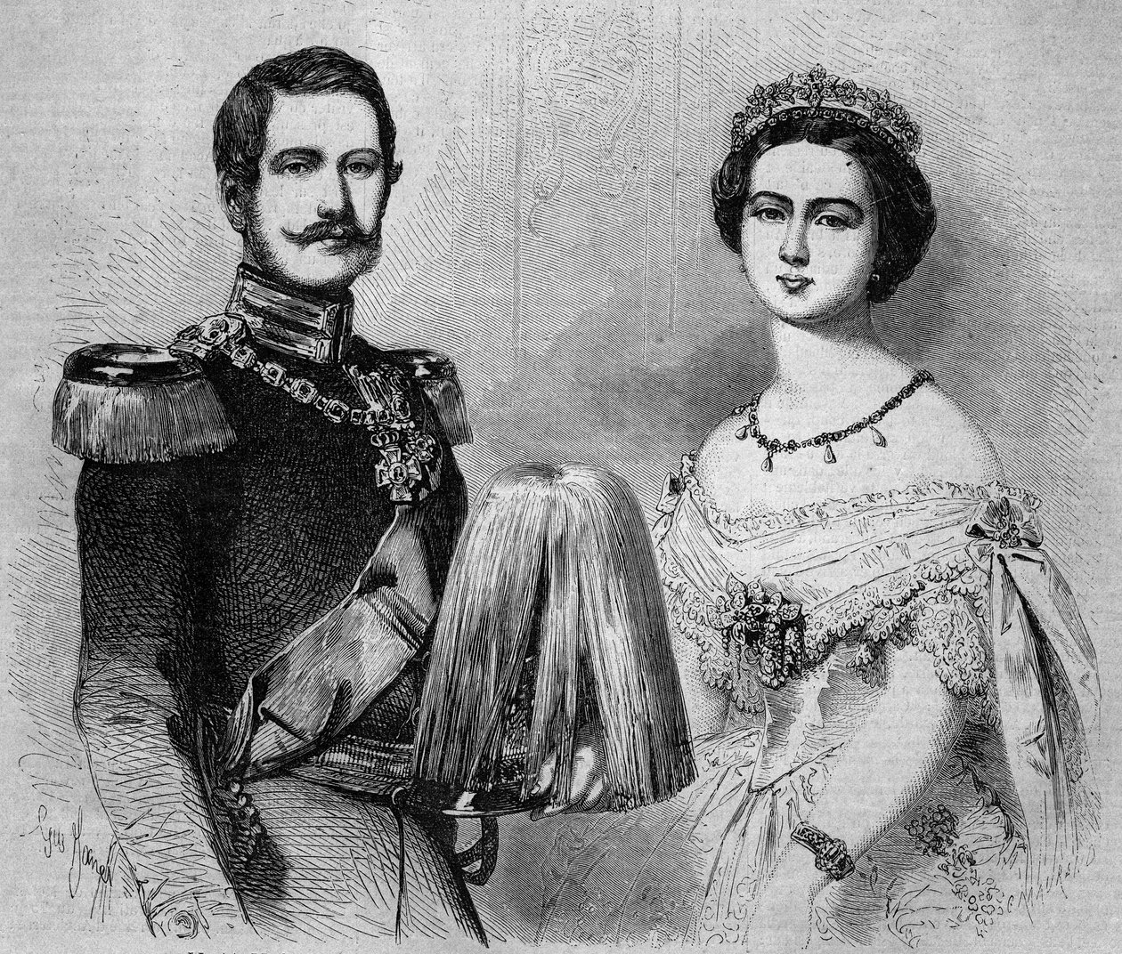 Portrait de Frédéric Guillaume de Prusse (1831-1888, futur Frédéric III, roi de Prusse et empereur allemand) et de sa fiancée, la princesse Victoria d