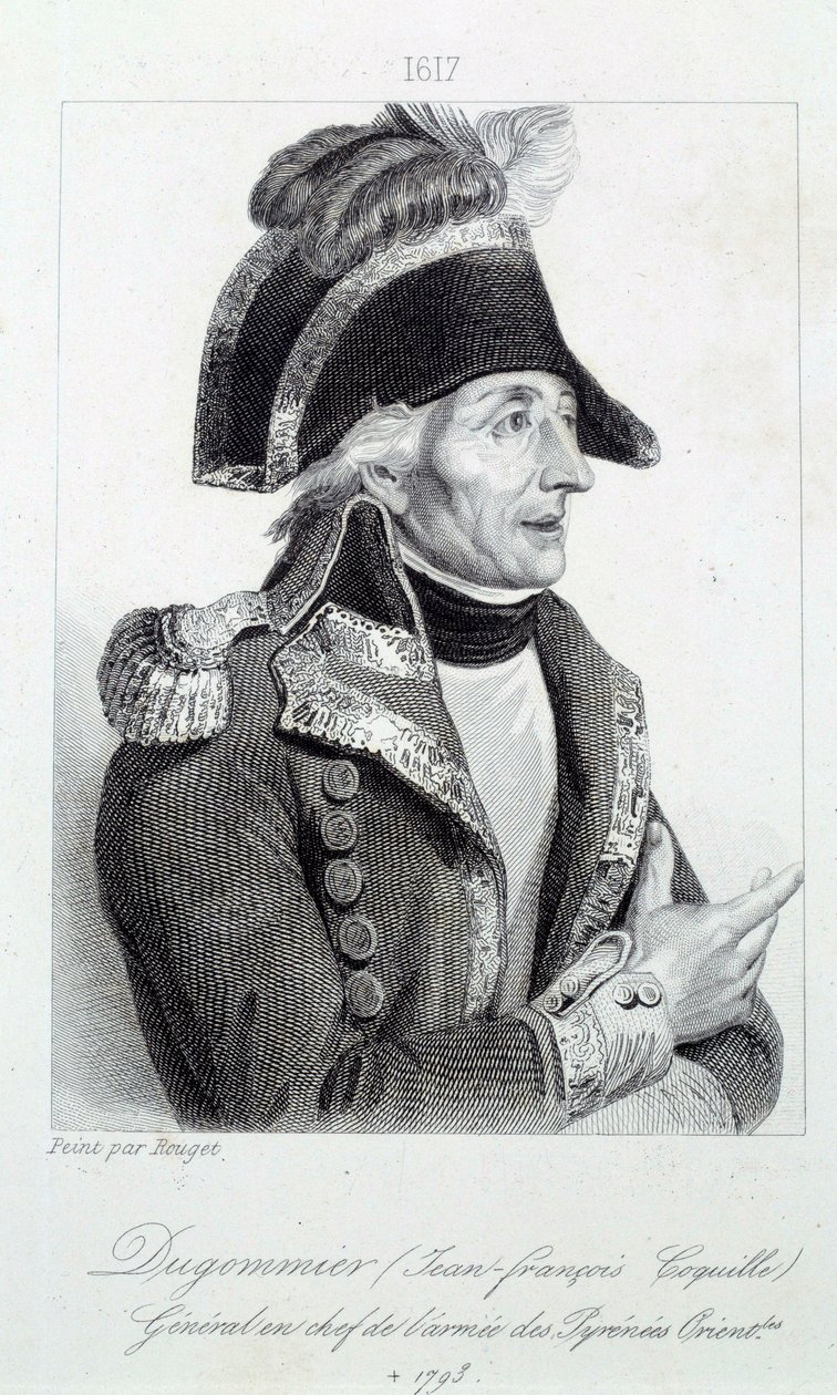 Portrait du général Dugommier (1738-1794) commandant des gardes nationales de la Martinique en 1790. Gravure du 19ème siècle - French School