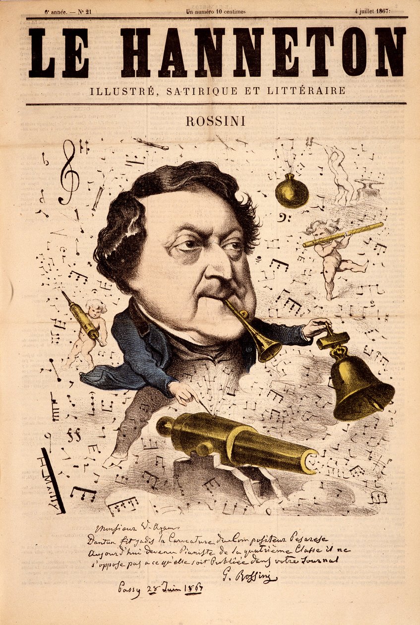 Portrait de Gioacchino Rossini (1792-1868) - dans "Le Hanneton" du 04/07/1867 - French School