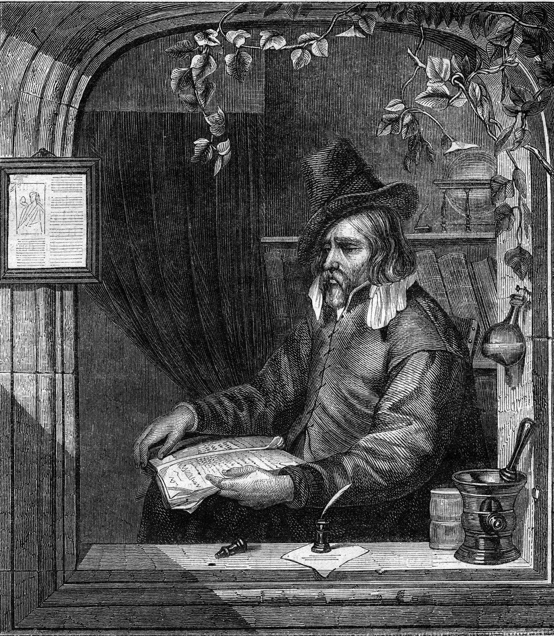 Portrait de Giulio Genoino (Genovino), qui a participé avec Tommaso Aniello, dit Masaniello (1622-1647) à la révolte contre les Espagnols à Naples en 1647. Gravure de 1852. - French School