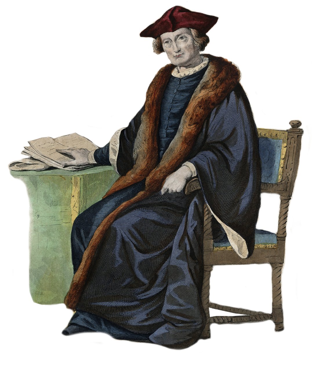 Portrait de Jacques Auguste (Jacques-Auguste) de Thou (Thuanus) (1553-1617), historien français, collectionneur de livres et président du Parlement de Paris. illustration de « Le Plutarque Français » par Edmond Mennechet - French School