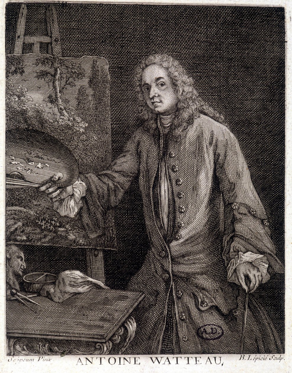 Portrait de Jean Antoine Watteau (1684-1721), peintre français - gravure - French School
