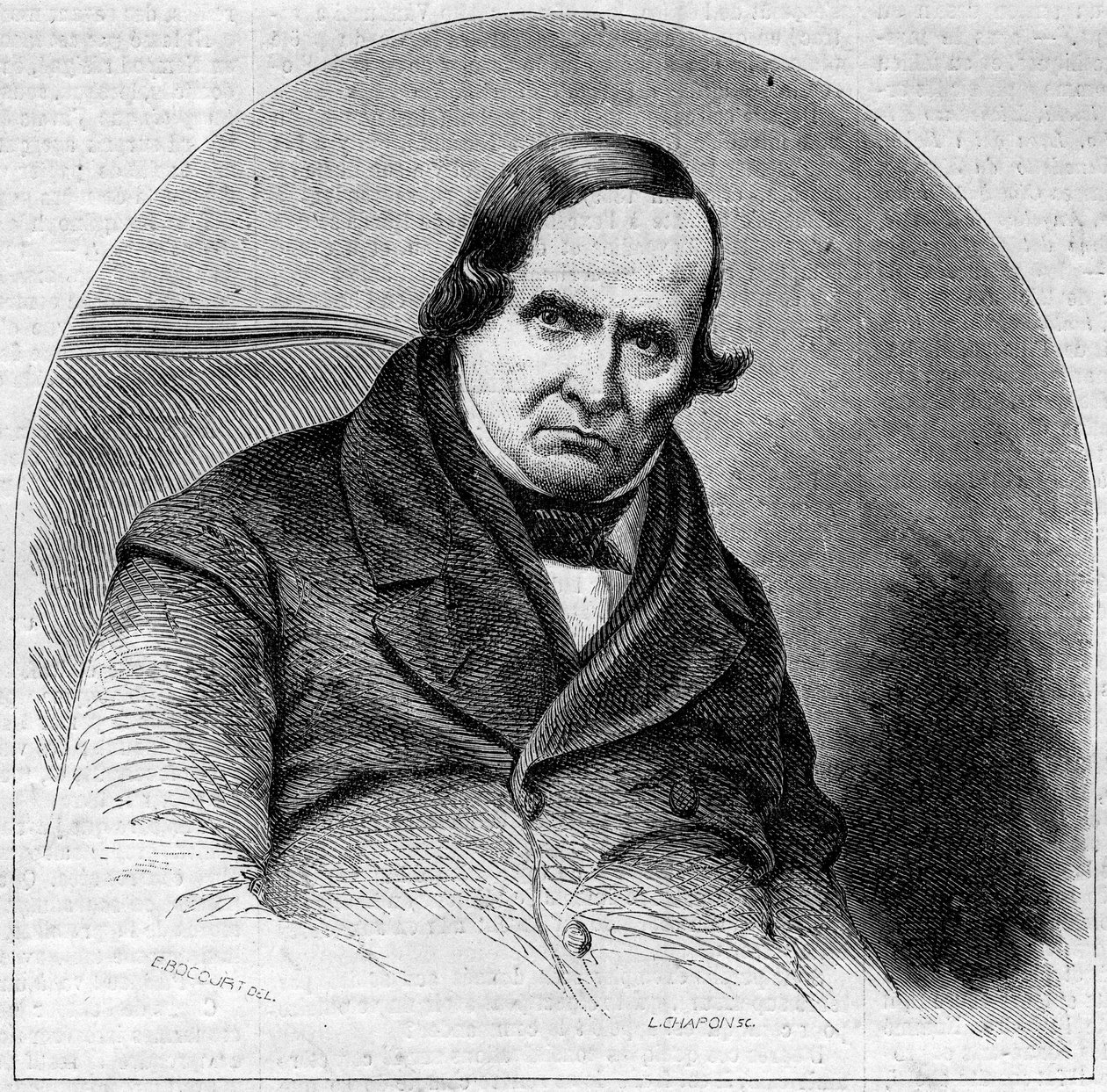 Portrait de Jean Baptiste (Giovanni Battista) Niccolini (1782-1861), poète italien. Gravure dans « Le Monde Illustré » n°234 du 5 octobre - French School