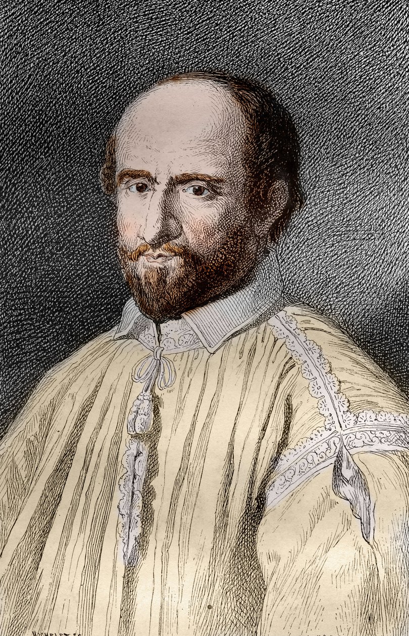 Portrait de Jean Duvergier de Hauranne, abbé de Saint-Cyran, religieux et théologien janséniste français, gravure de « Les mystères » - French School