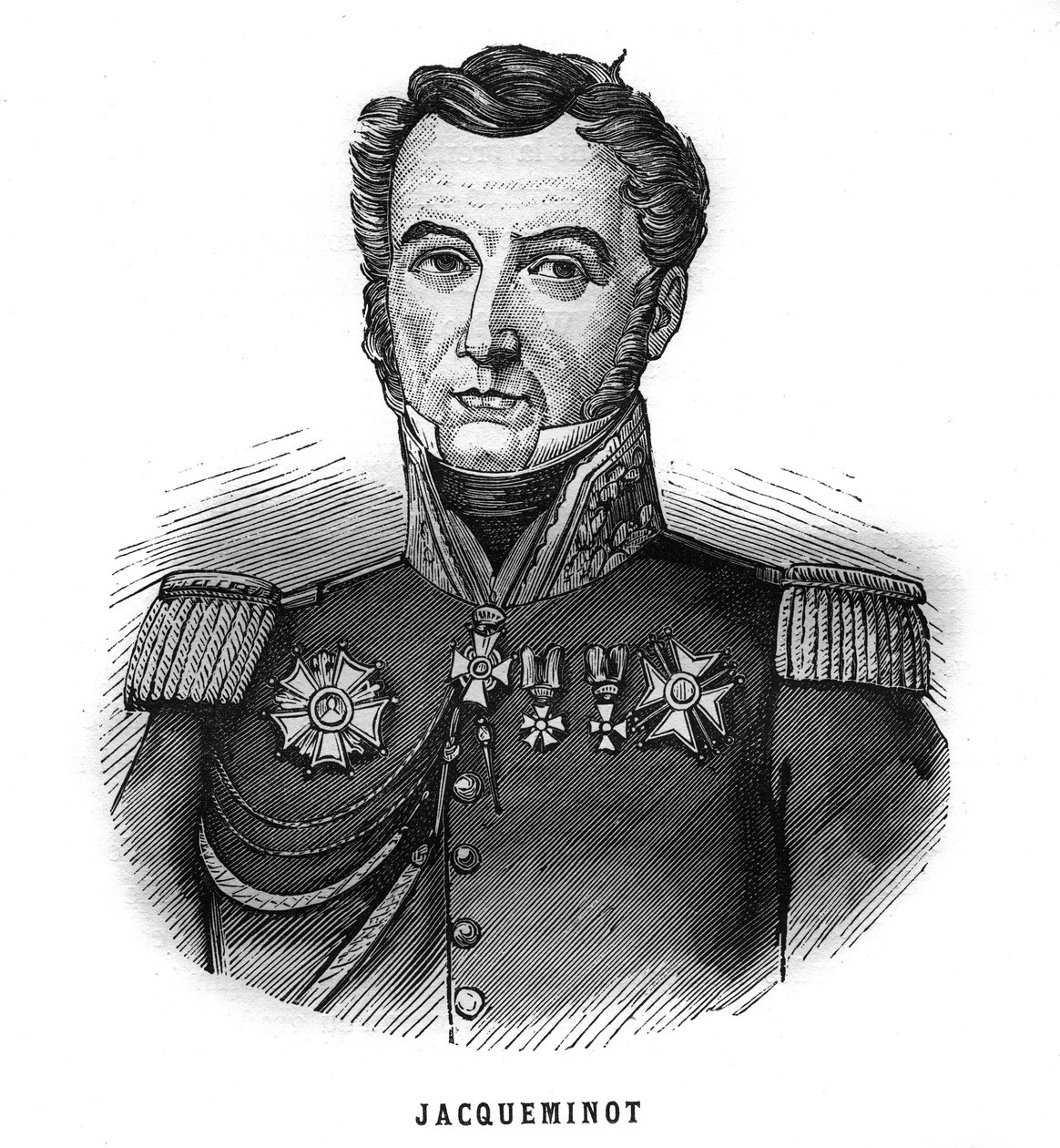 Portrait de Jean François Jacqueminot, vicomte de Ham (1787-1865), général et homme politique français. Gravure dans "Les Illustrations De L