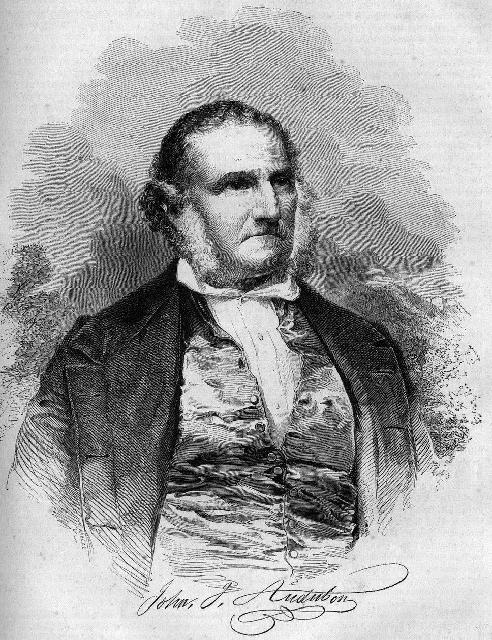 Portrait de John James Audubon (1780-1851), ornithologue américain. Gravure dans "Le Magasin pittoresque" - French School
