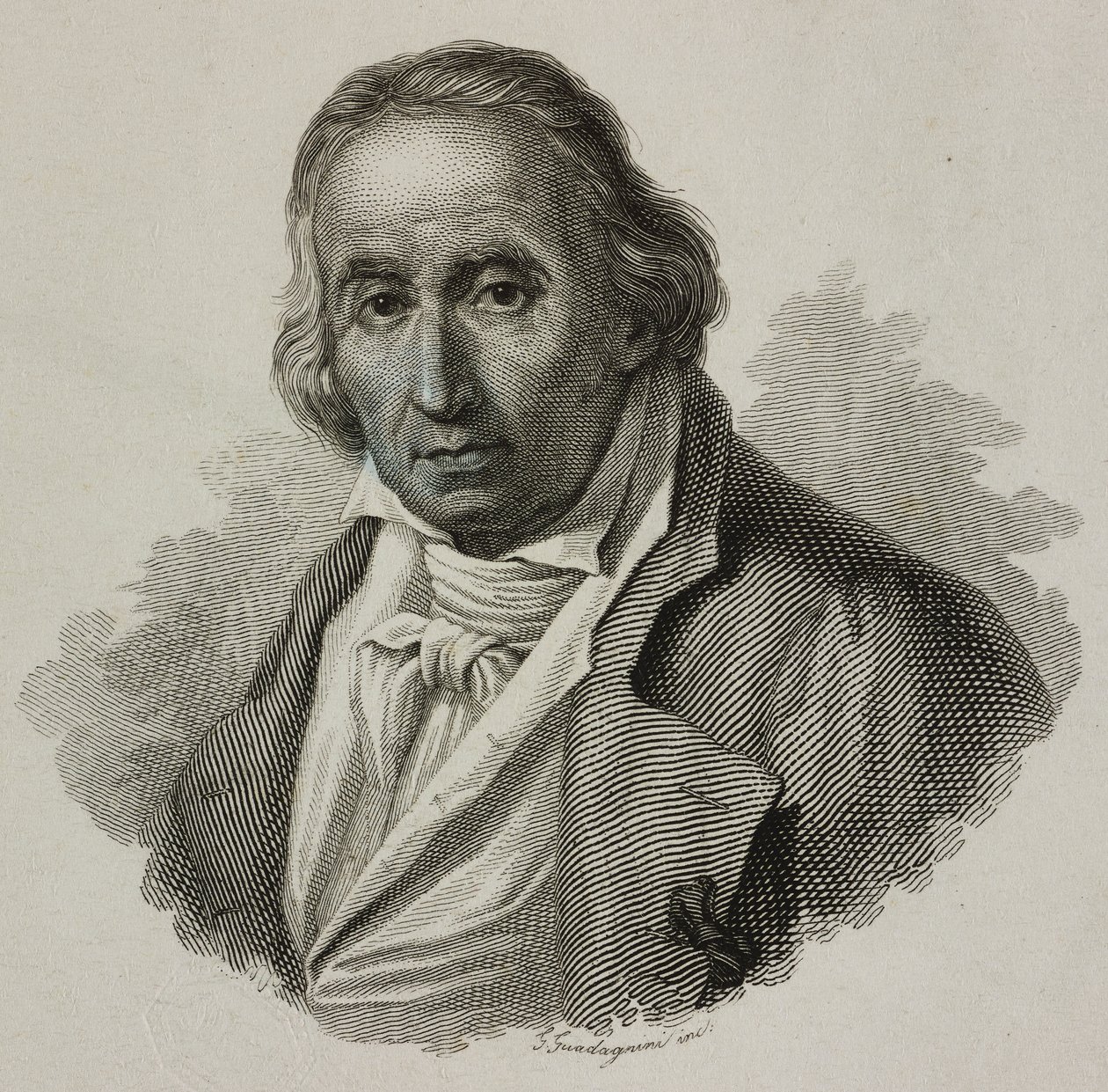 Portrait de Joseph Marie Charles, dit Jacquard (1752-1834), tisserand français et inventeur du métier Jacquard, gravure de Guadagnini - French School