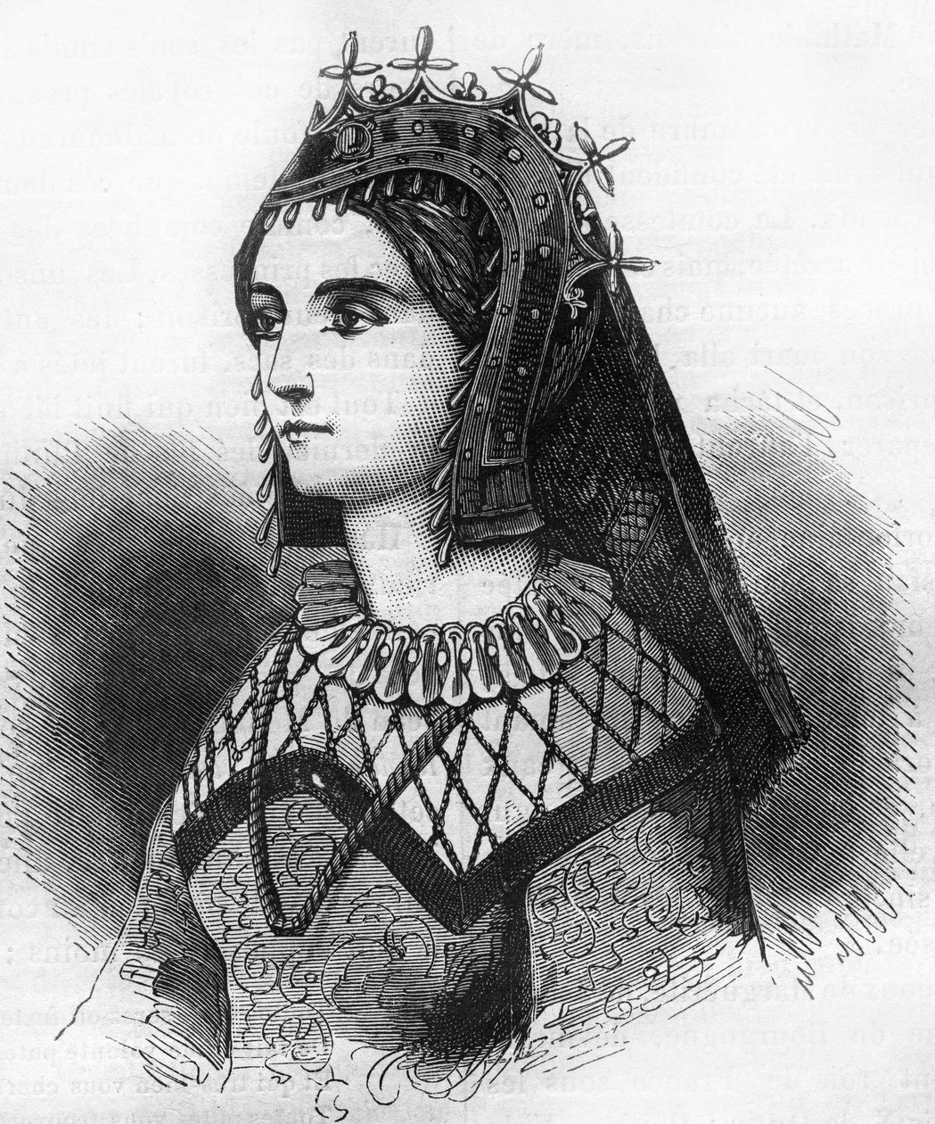 Portrait de Judith de France (843-870), reine de Wessex puis comtesse de Flandre. Gravure dans « Histoire de la prostitution et de la débauche chez les peuples du globe depuis l