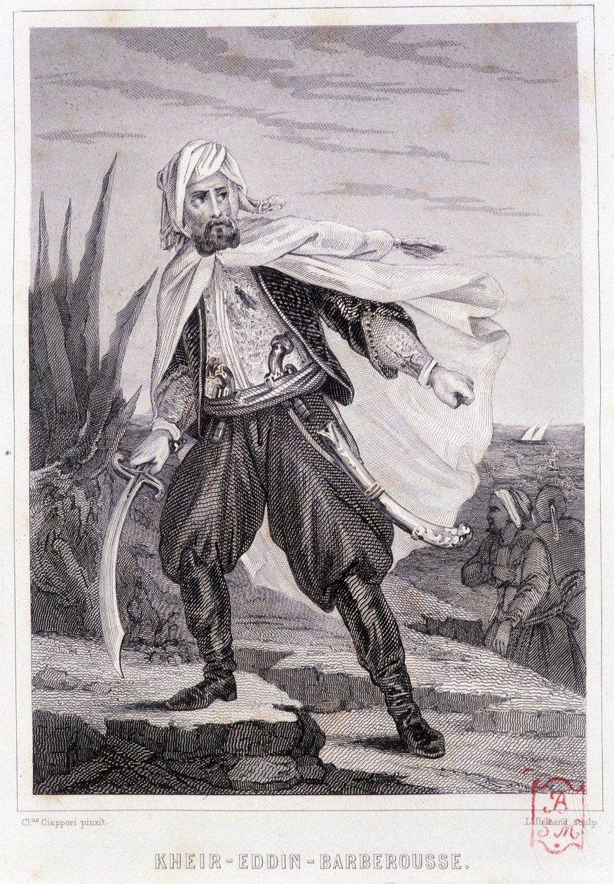 Portrait de Kheir - Eddin - Barberousse, pirate turc du 16e siècle - dans « Histoire des pirates et corsaires de l