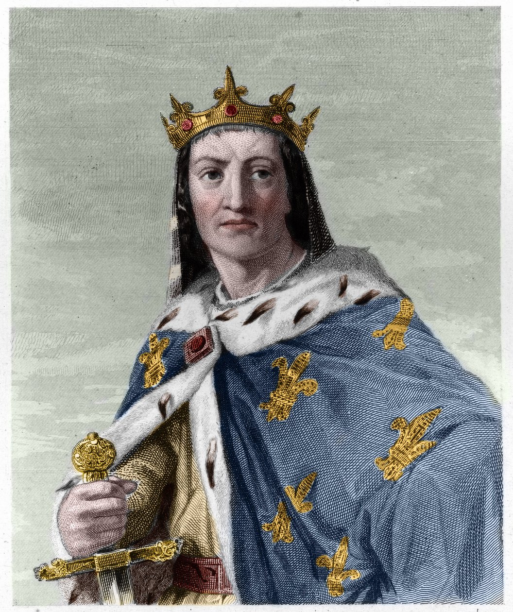 Portrait de Louis VIII (1187 - 1226), roi de France - dans « Histoire des Français » par Lavallée, gravure, sd. - French School