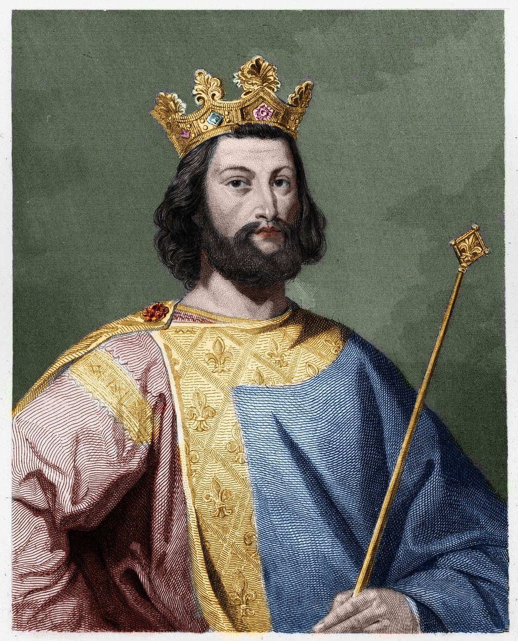 Portrait de Louis VII le Jeune (1120 - 1180), roi de France - dans « Histoire des Français » par Lavallée, gravure, sd. - French School