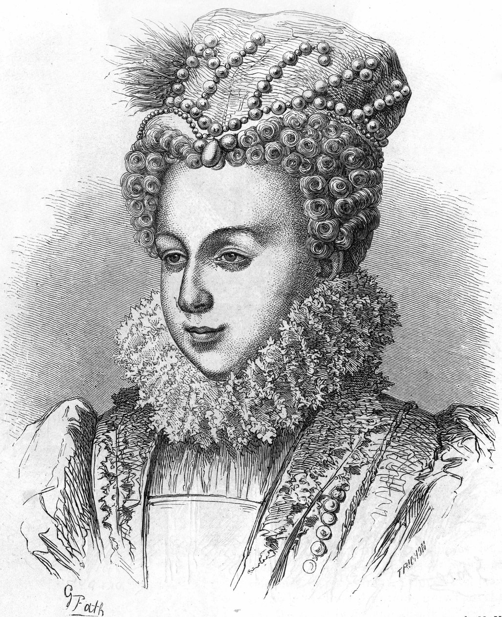 Portrait de Marguerite de Valois dite la Reine Margot (1553-1615) épouse de Henri IV. Dans « Histoire Populaire de la France », sd. vers 1885. Gravure - French School
