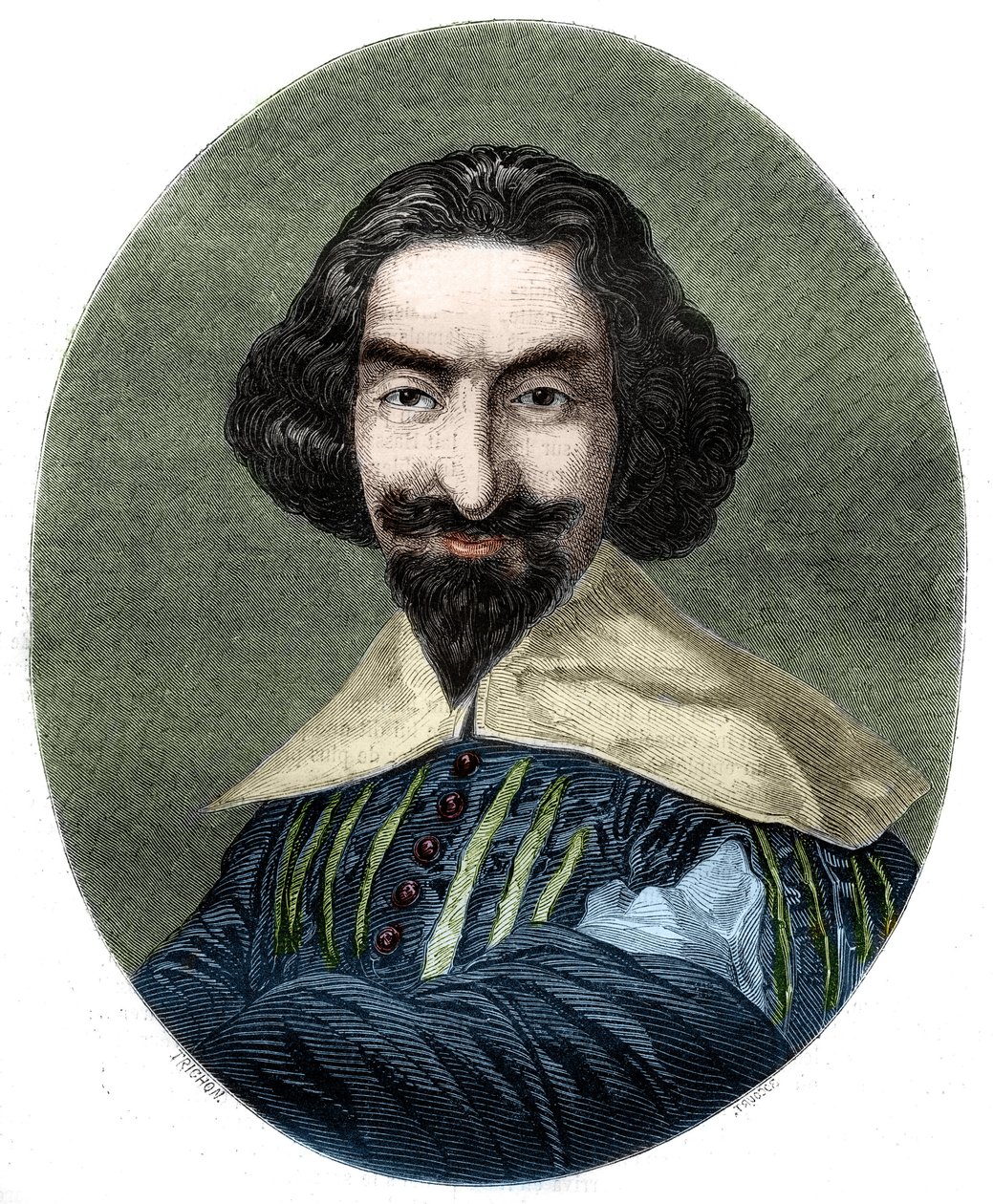 Portrait de Miguel de Cervantes Saavedra (1547-1616), écrivain espagnol. Gravure de 1852 d