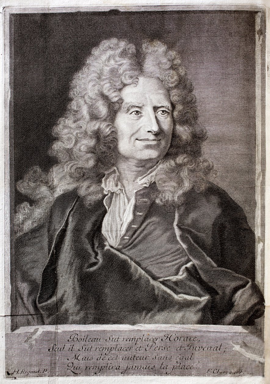Portrait de Nicolas Boileau, également connu sous le nom de Boileau Despréaux (Boileau-Despréaux) (1636-1711) poète, écrivain. Gravure pour illustrer les Œuvres de M. Boileau Despréaux, avec des illuminations historiques, Volume 1, édition Fabre et Barillo - French School