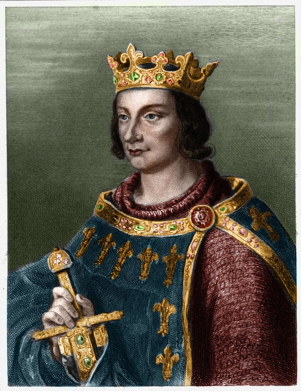 Portrait de Philippe III de France, dit Philippe le Hardi (1245-1285) (dynastie des Capétiens).- dans « Histoire des Français » par Lavallée, gravure, sd. - French School