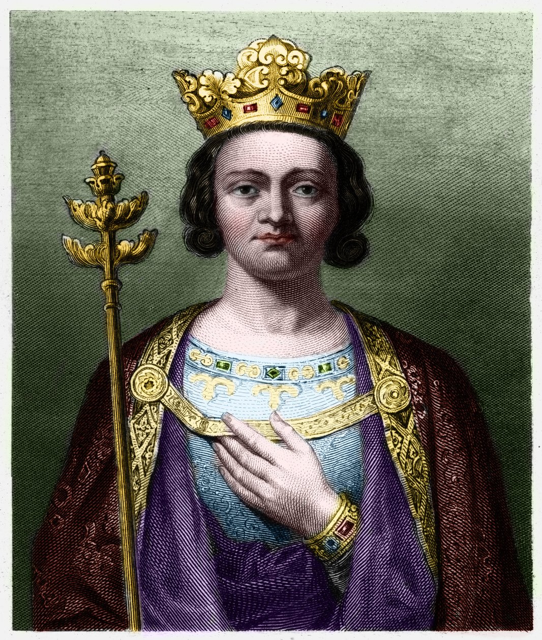 Portrait de Philippe V le Long (1294 - 1322), roi de France - dans "Histoire des Français" par Lavallée, gravure, sd - French School