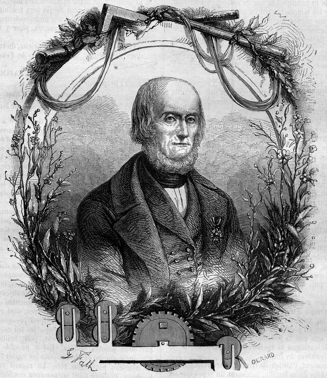 Portrait de Philippe de Girard (1775-1845), inventeur et industriel français, créateur de la machine à filer le lin. Gravure de 1866-1867. - French School
