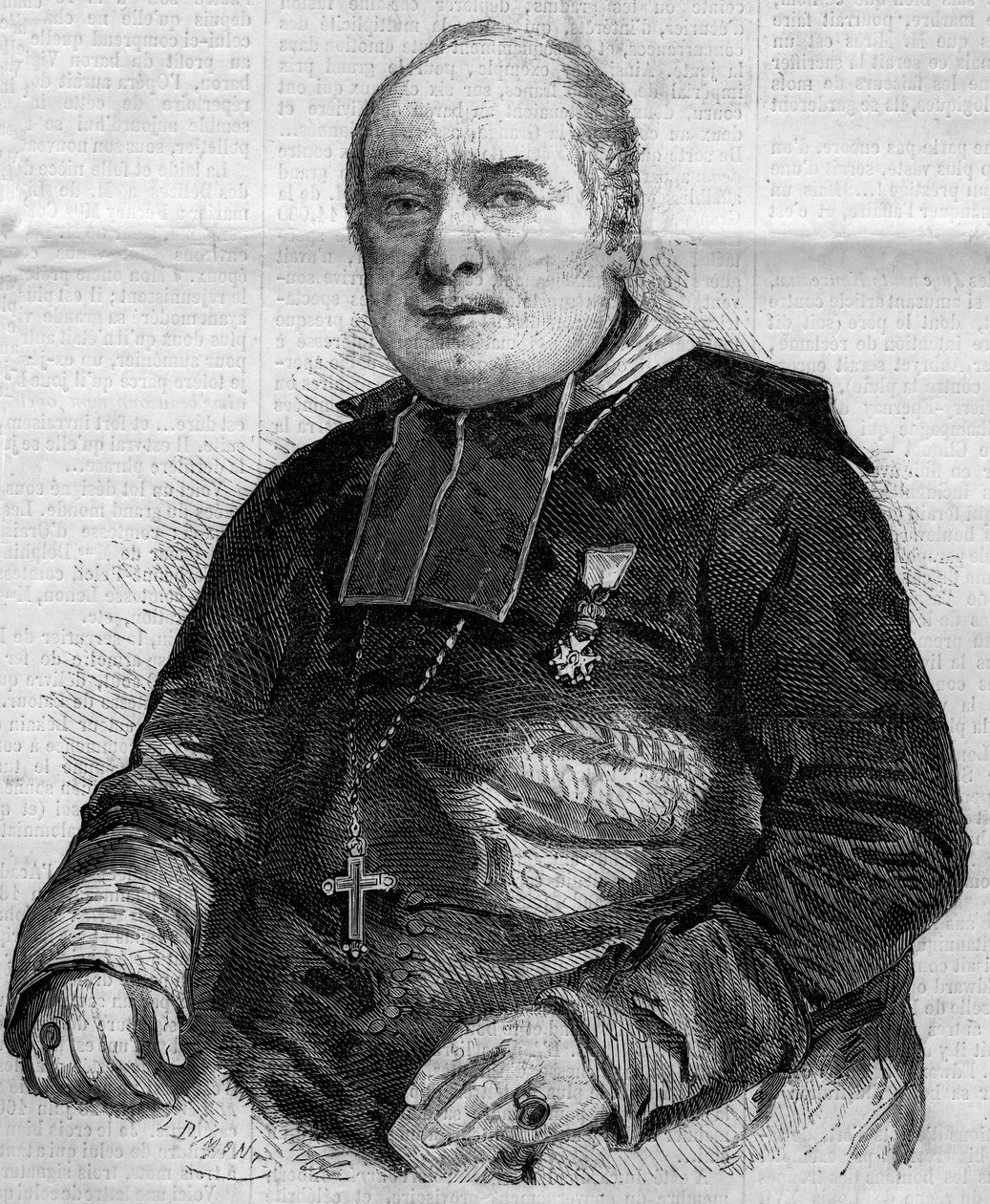 Portrait de Pierre Louis Coeur (1805-1860), évêque de Troyes. Gravure dans « Le Monde Illustré » n°184 du 20 octobre 1860. - French School