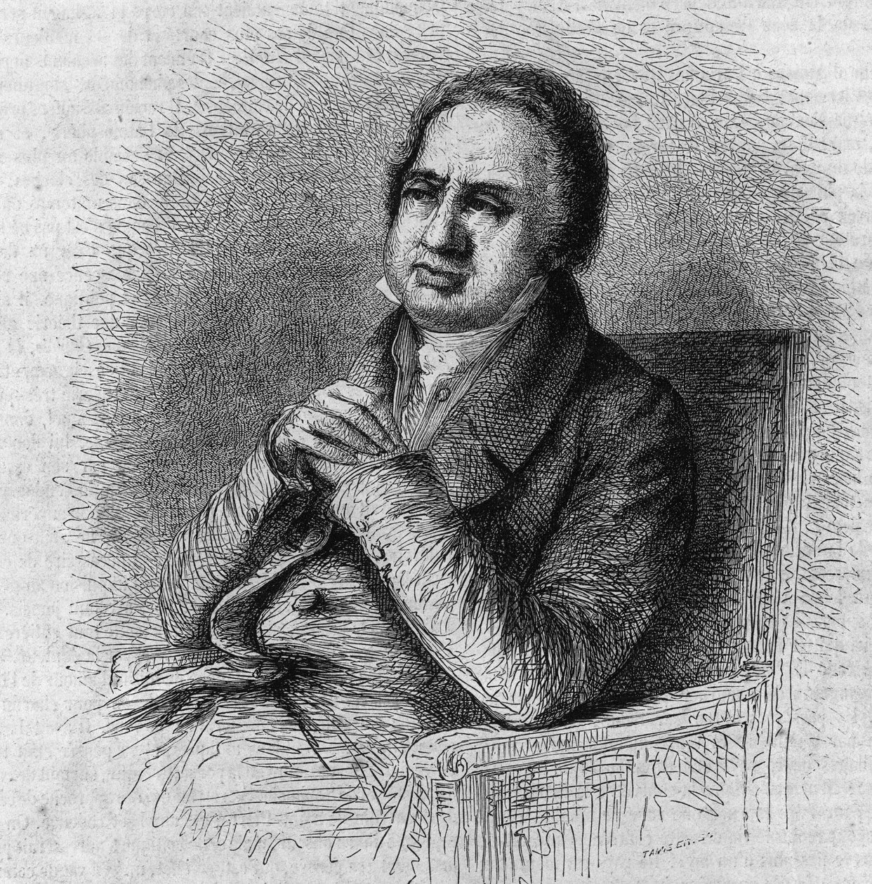 Portrait de Pierre Simon Ballanche (1776-1847), écrivain et philosophe français. Gravure par Bocour dans « Le Magasin Pittoresque » - French School