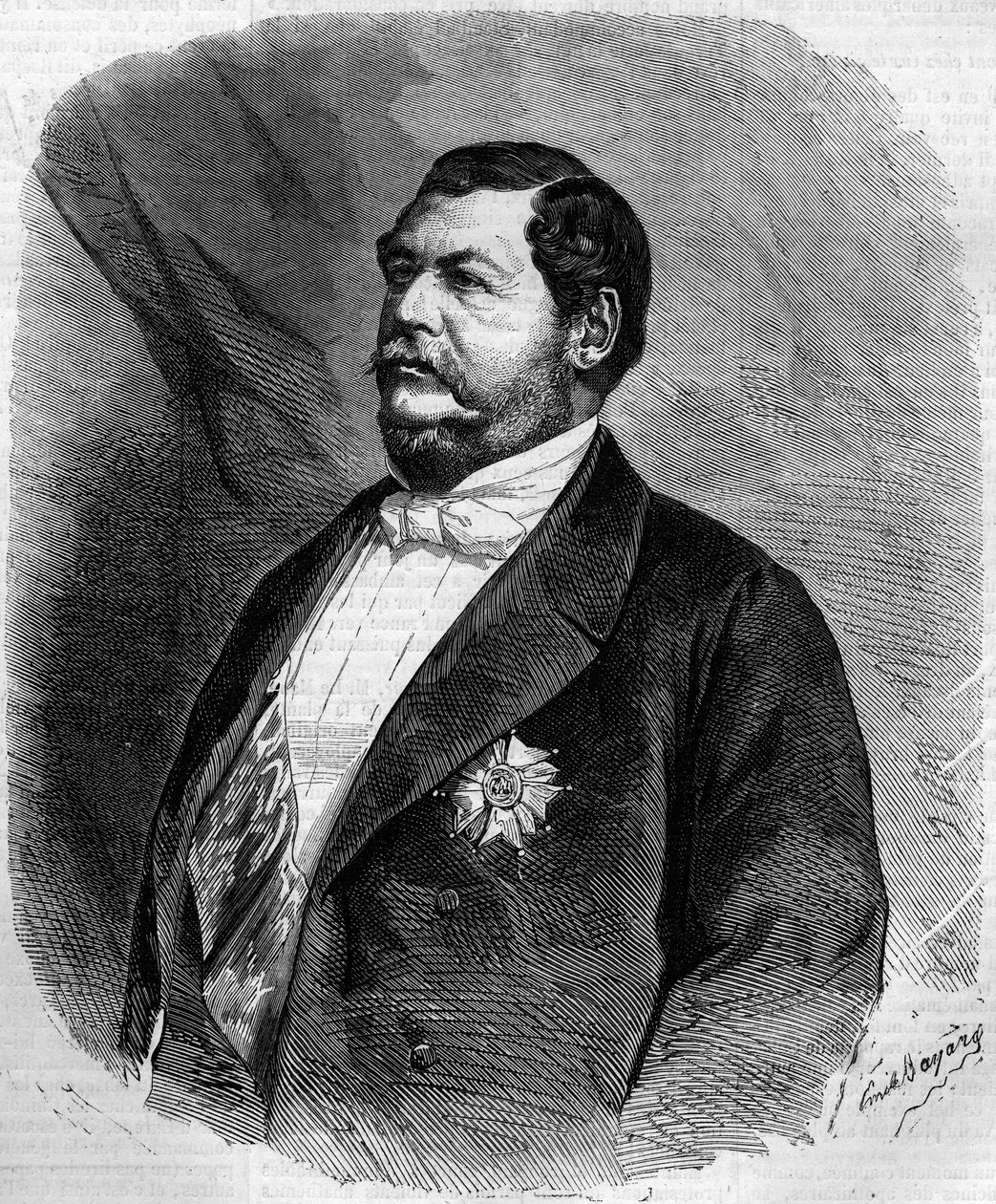 Portrait du Prince Lucien Murat (Napoléon Lucien Charles) (1803-1878), fils de Joachim Murat - gravure dans "Le Monde Illustré" n°208 du 6 avril 1861 - French School