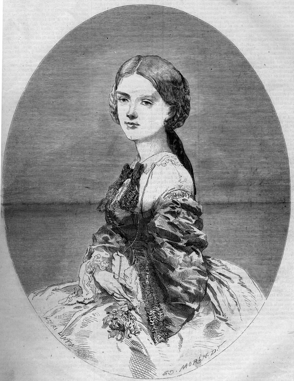 Portrait de la Princesse Clotilde de Savoie (1843-1911), future épouse du Prince Napoléon (1822-1891). Gravure dans « Le Monde Illustré » n°94 du 29 janvier 1859. - French School
