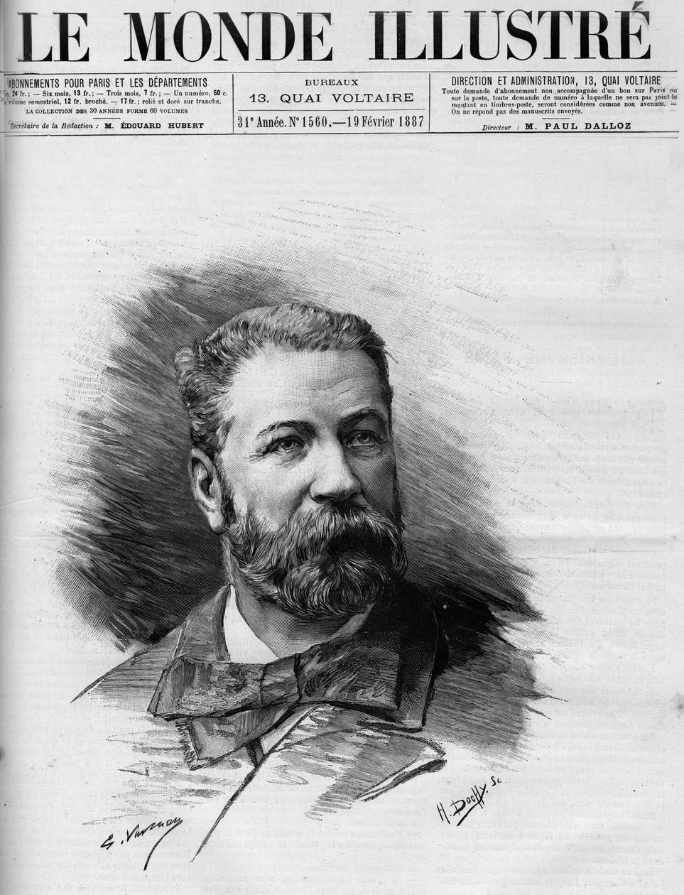 Portrait de Raoul Duval (1832-1887), avocat et député français, dans Le Monde Illustré 1887 - French School