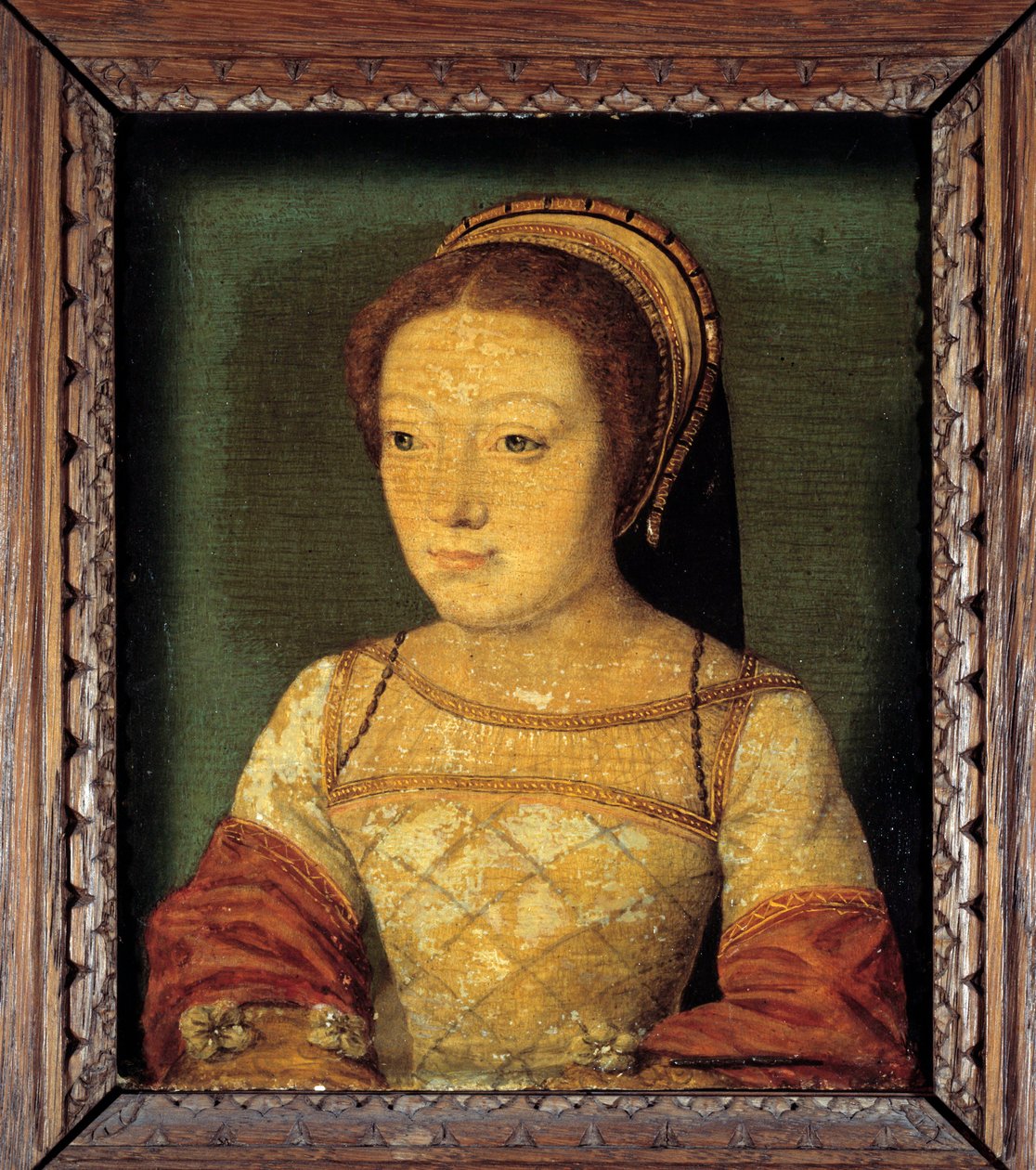 Portrait de Renée de France, fille de Louis XII, duchesse de Ferrare (1510 - 1575). Huile sur bois, 0,16 x 0,13 m. peinture anonyme. École française du XVIe siècle. - French School