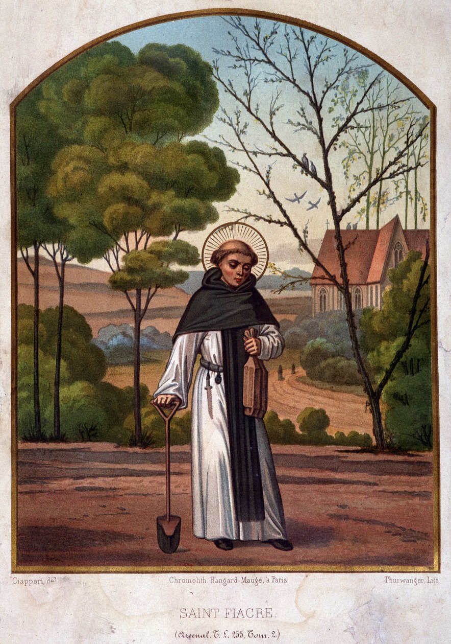 Portrait de Saint Fiacre (ermitage près de Meaux), patron des jardiniers, œuvre du 19e siècle - French School