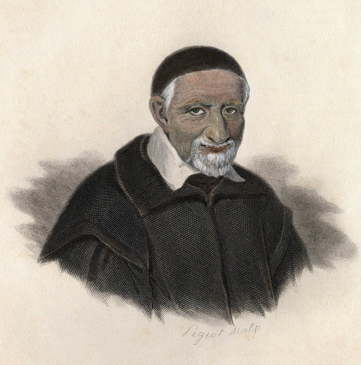 Portrait de Saint Vincent de Paul (1581-1660), prêtre et aumônier français. dans "Portraits des Hommes Utiles" - French School