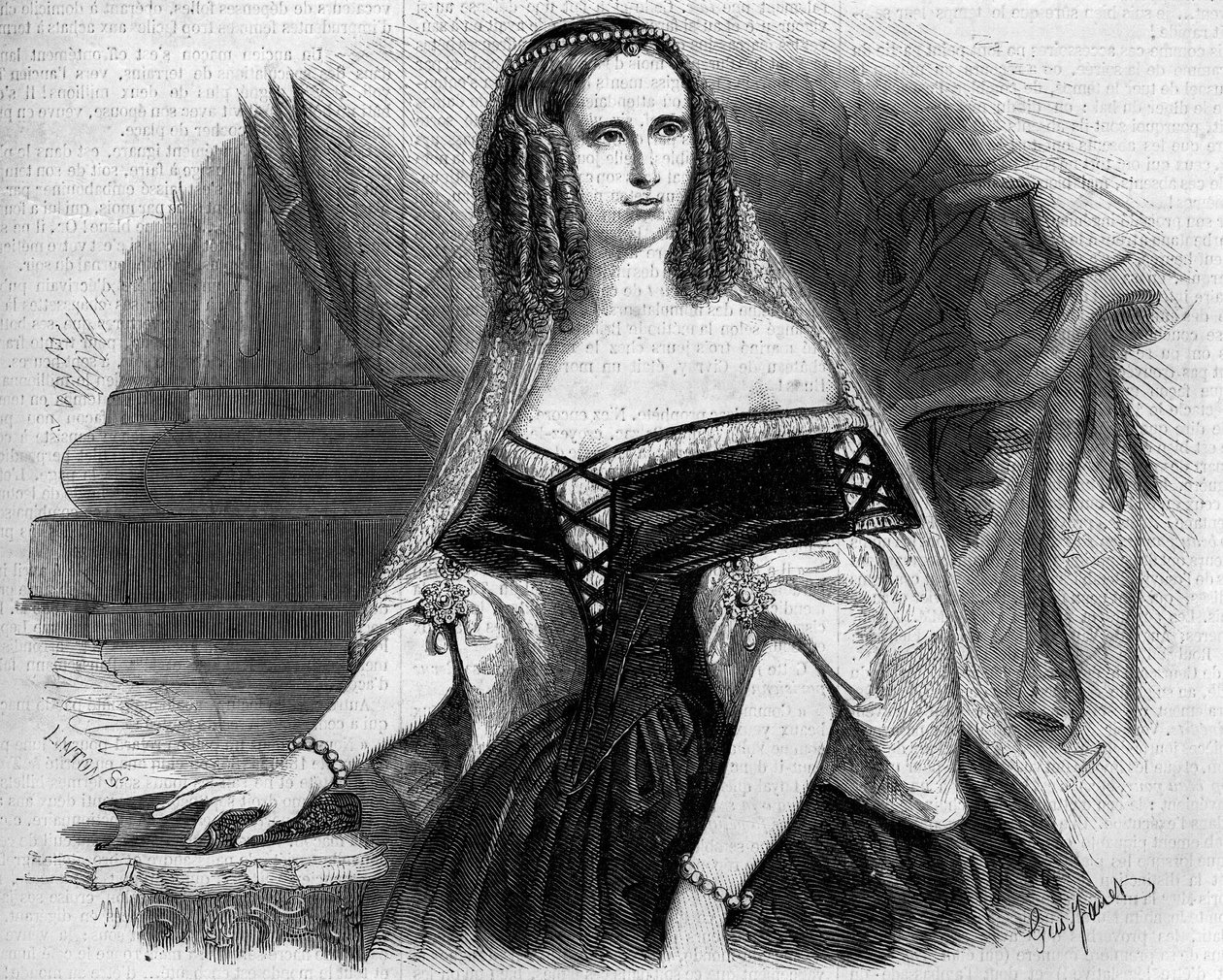 Portrait de Sophie de Wurtemberg (1818-1879), reine de Hollande. Gravure dans « Le Monde Illustré » n°53 du 17 avril 1858. - French School