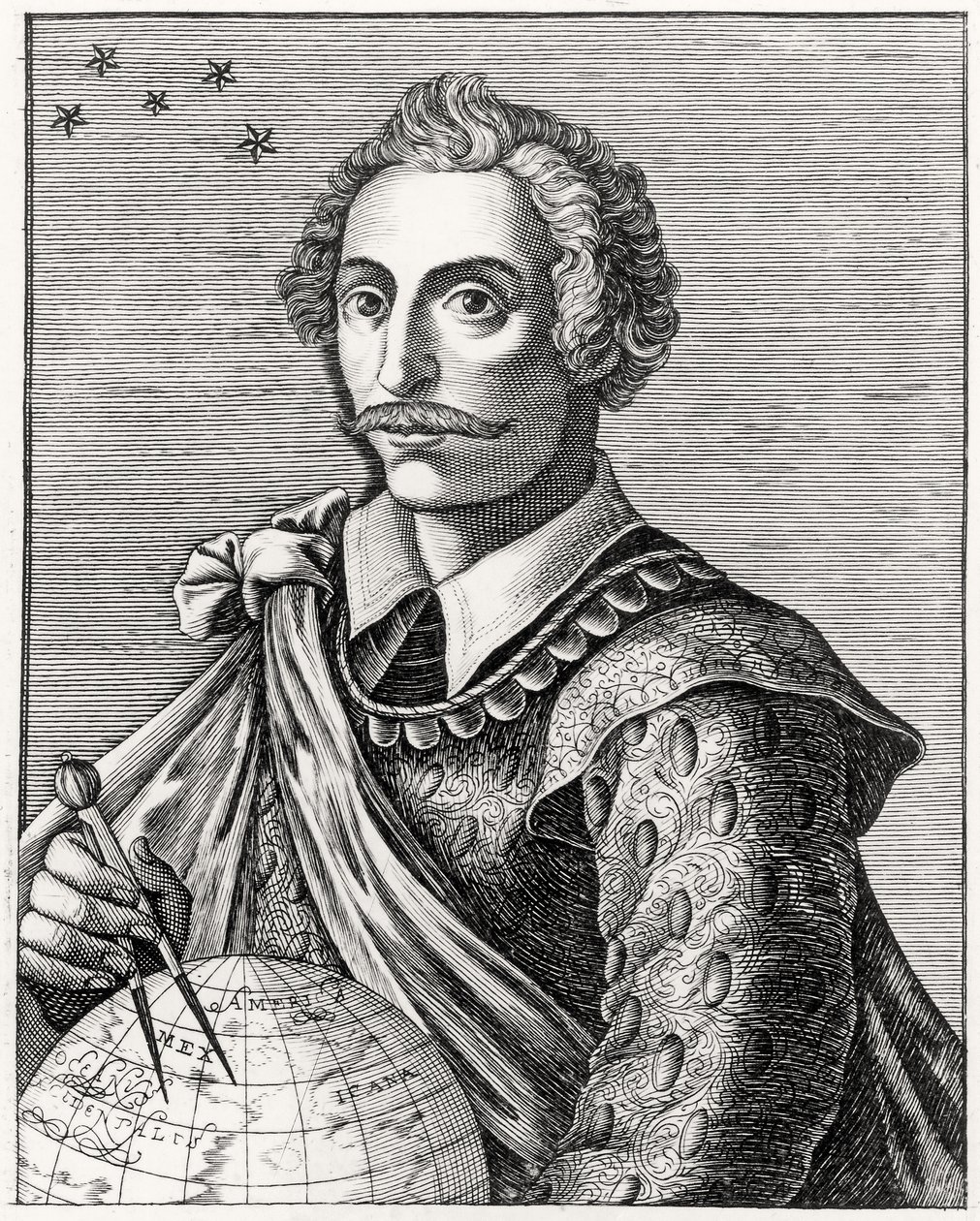 Portrait de Thomas Cavendish (1560-92) gravé par L Armessin - French School