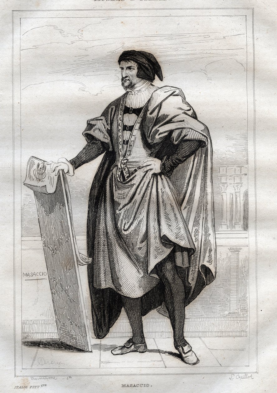 Portrait du peintre italien Masaccio (Tommaso di Giovanni Cassai) (1401-1428) - Gravure de « L