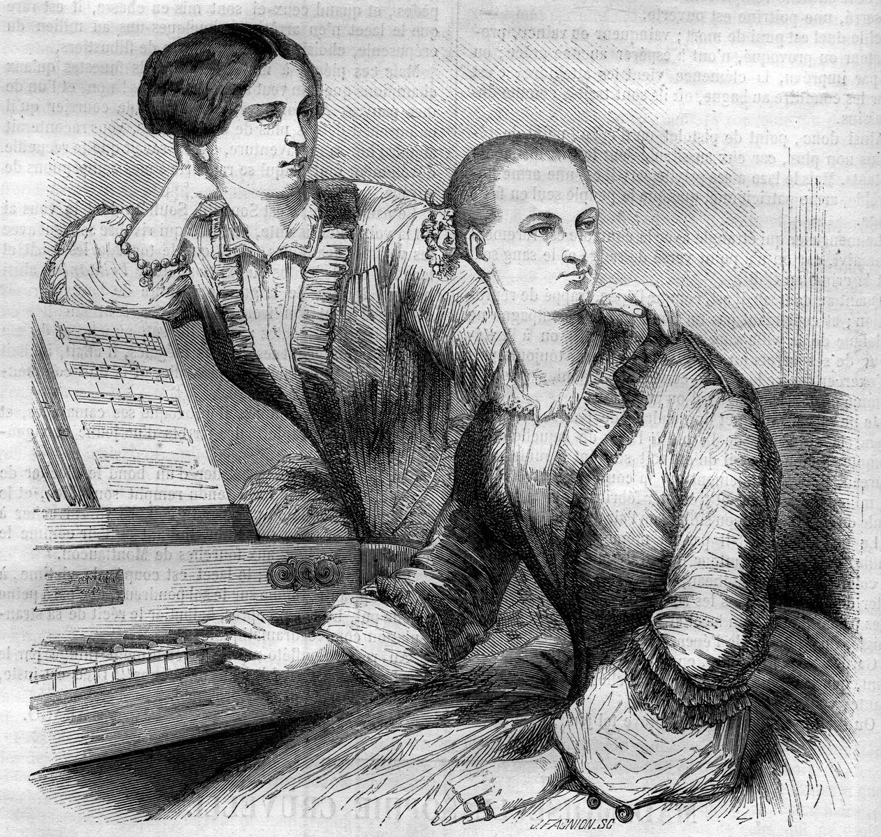 Portrait des sœurs Cruvelli, danseuses allemandes. Sophie Cruvelli (Johanna Sofia Charlotte Cruwell, dite) (1826-1907) et Marie Cruvelli (Friederike Marie Cruwell, dite) (1824-1868). Gravure de 1852. - French School