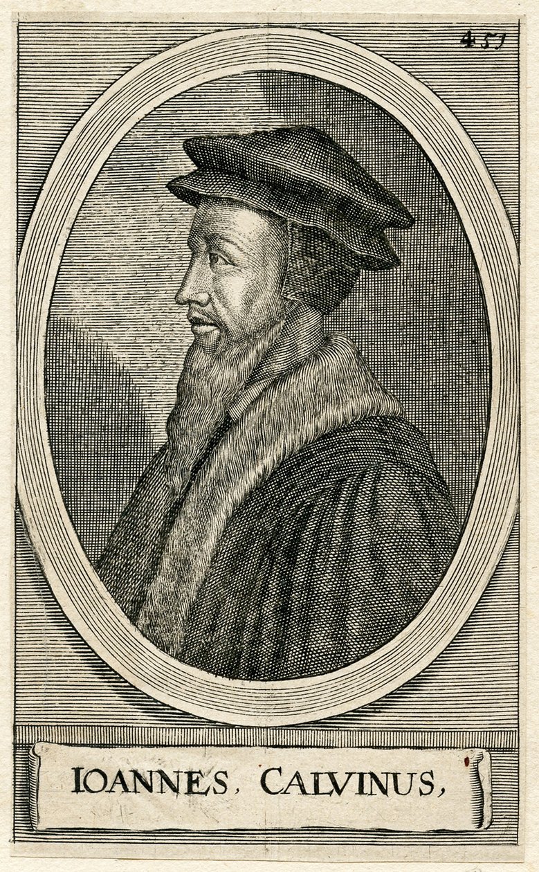 Portrait du théologien français Jean Calvin (gravure) - French School