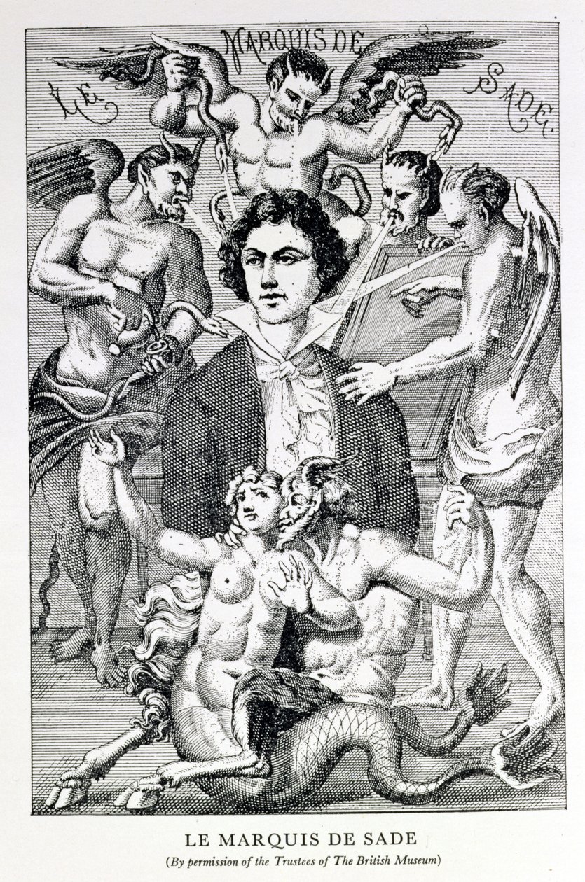 Portrait du Marquis de Sade entouré de démons (gravure) - French School