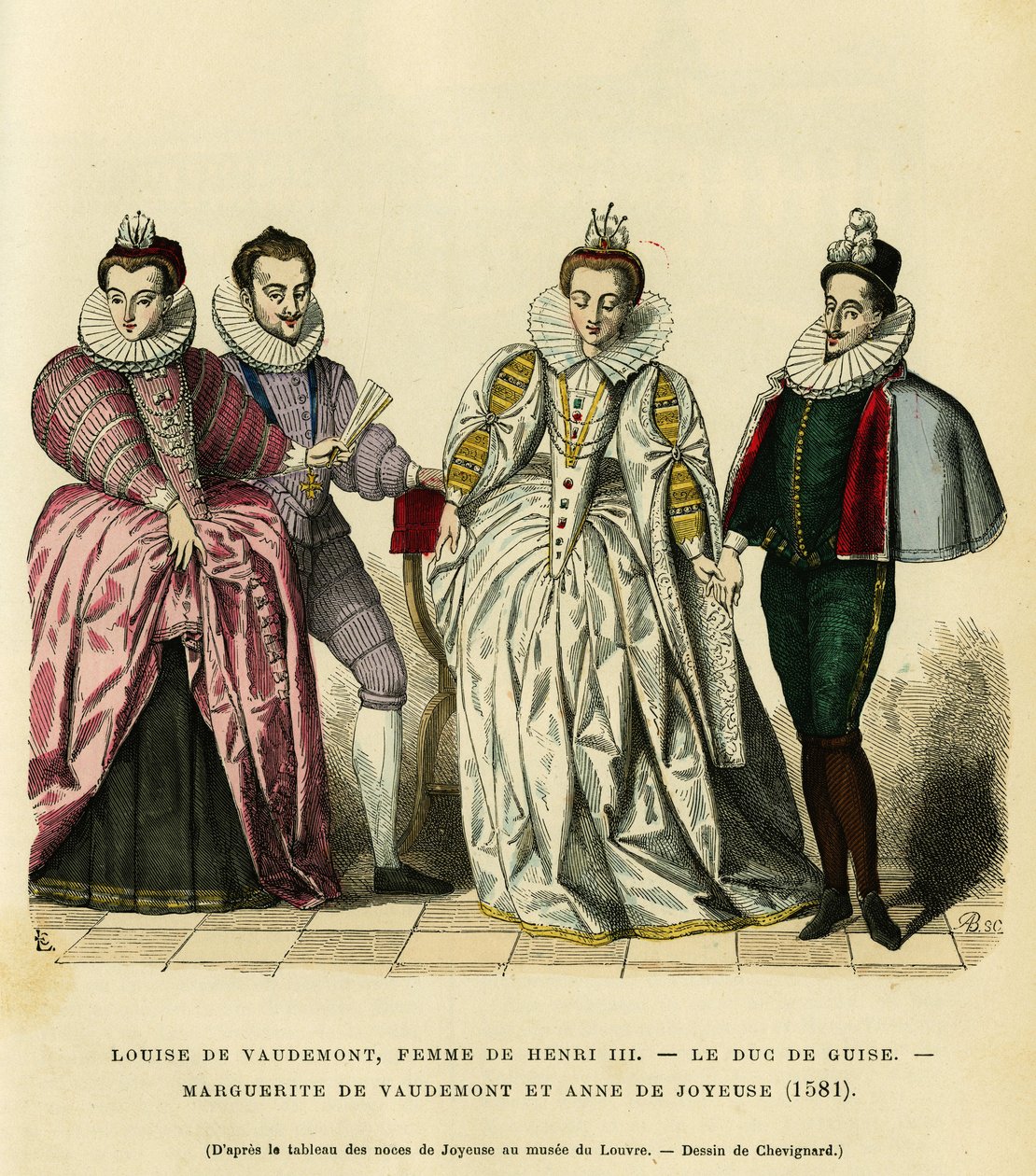 Portraits en 1581, de Louise de Vaudémont (1553-1601), reine de France, épouse de Henri III (1551-1589), du troisième duc de Guise, Henri Ier, dit le Balafré (1549-1588), de Marguerite de Lorraine (1564-1625) fille du comte de Vaudémont (Nicolas) - French School