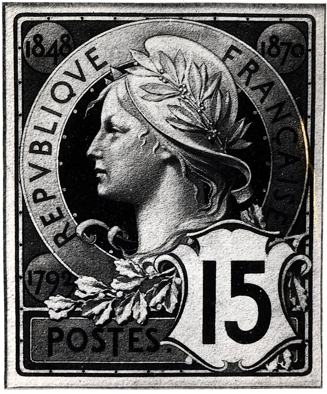 Timbre-poste représentant Marianne, la représentation officielle de la République française, vers 1893 - French School