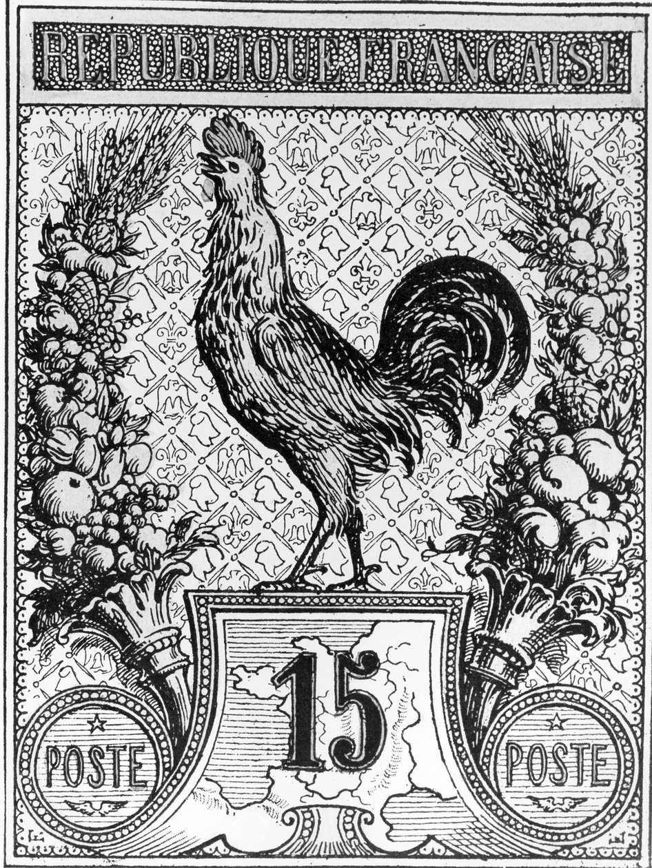 Timbre-poste représentant le Coq français, emblème de la République française, fin du 19e siècle - French School