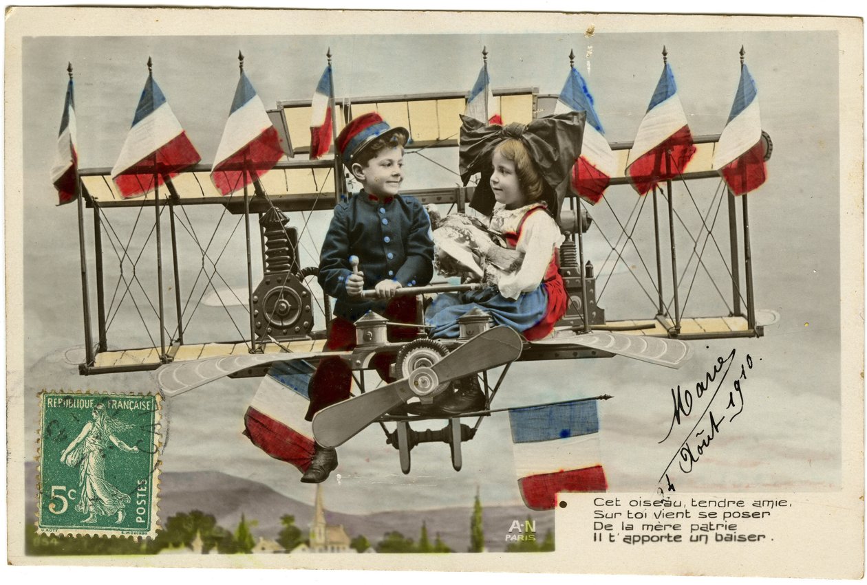 Carte postale : Cet ami oiseau tendre vient vous demander de la mère patrie, il vous apporte un baiser, 24 août - French School