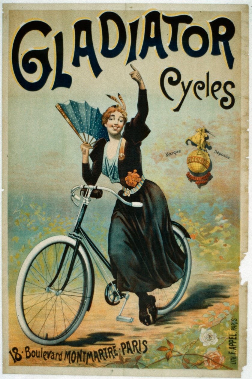 Affiche publicitaire pour les Cycles Gladiator, Boulevard Montmartre, Paris - French School