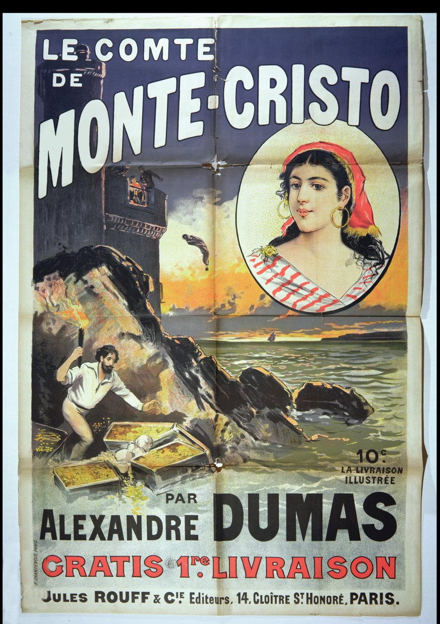 Affiche publicitaire pour Le Comte de Monte Cristo par Alexandre Dumas Père (1802-70) - French School