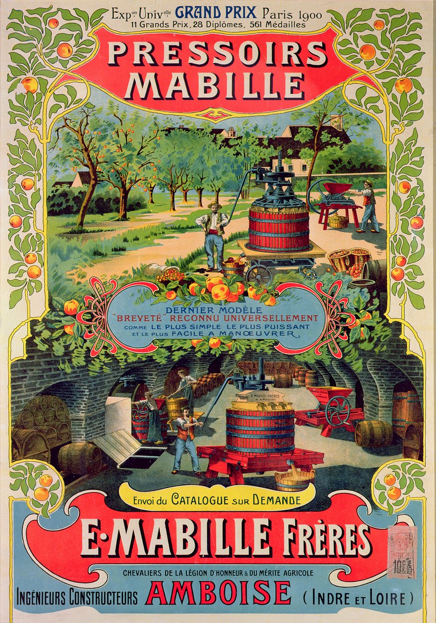Affiche publicitaire pour les Pressoirs Mabille, à l