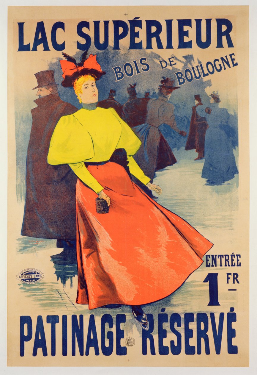 Affiche publicitaire pour une patinoire sur le Lac supérieur dans le Bois de Boulogne - French School