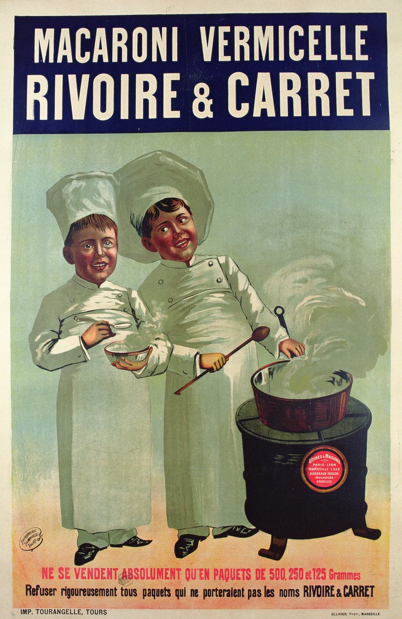 Affiche publicitaire pour les pâtes fabriquées par Rivoire et Carret - French School